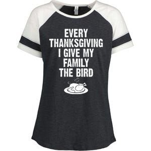 Every Thanksgiving I Give My Family The Bird Enza Ladies Jersey Colorblock Tee