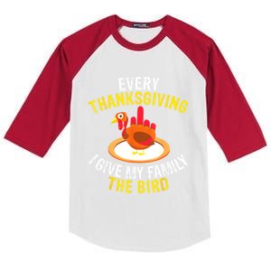 Every Thanksgiving I Give My Family The Bird A Funny Turkey Kids Colorblock Raglan Jersey