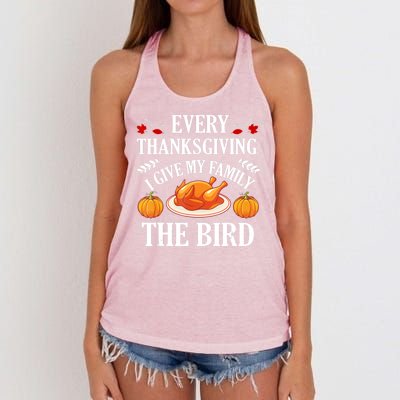 Every Thanksgiving I Give My Family The Bird Turkey Women's Knotted Racerback Tank