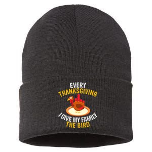 Every Thanksgiving I Give My Family The Bird A Funny Turkey Sustainable Knit Beanie