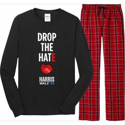 Drop the Hate - No MAGA Hat Vote Kamala Harris Tim Walz '24  Long Sleeve Pajama Set