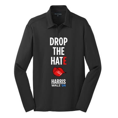 Drop the Hate - No MAGA Hat Vote Kamala Harris Tim Walz '24  Silk Touch Performance Long Sleeve Polo