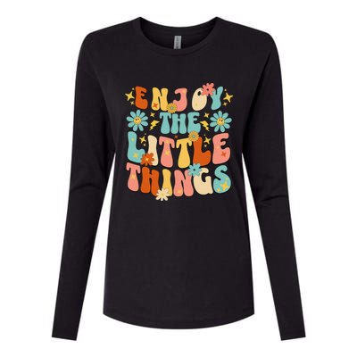 Enjoy The Little Things Positive Sayings Groovy Retro  Womens Cotton Relaxed Long Sleeve T-Shirt