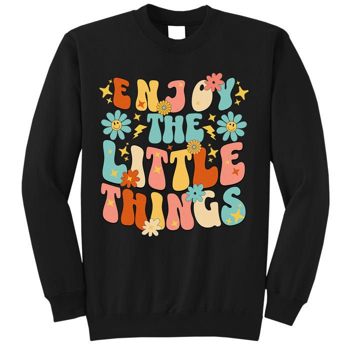 Enjoy The Little Things Positive Sayings Groovy Retro  Sweatshirt