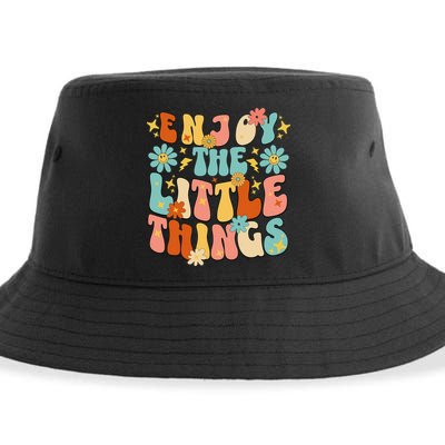 Enjoy The Little Things Positive Sayings Groovy Retro  Sustainable Bucket Hat