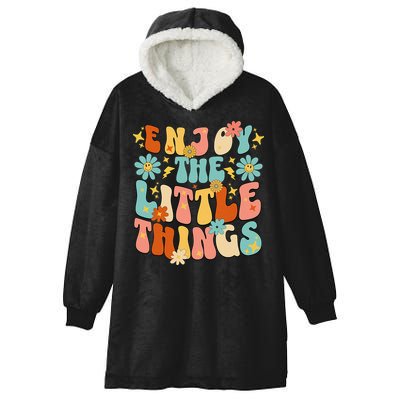 Enjoy The Little Things Positive Sayings Groovy Retro  Hooded Wearable Blanket