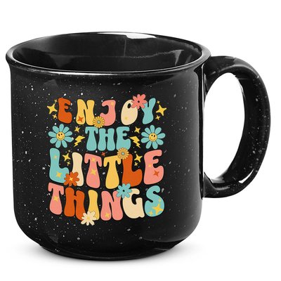 Enjoy The Little Things Positive Sayings Groovy Retro  15oz Campfire Ceramic Mug