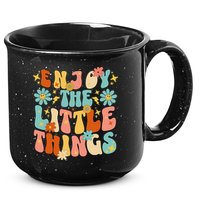 Enjoy The Little Things Positive Sayings Groovy Retro  15oz Campfire Ceramic Mug
