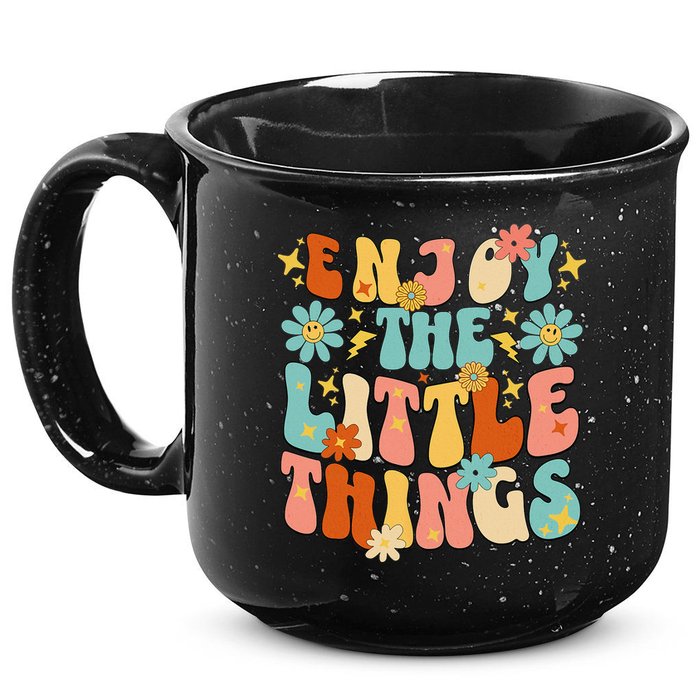 Enjoy The Little Things Positive Sayings Groovy Retro  15oz Campfire Ceramic Mug