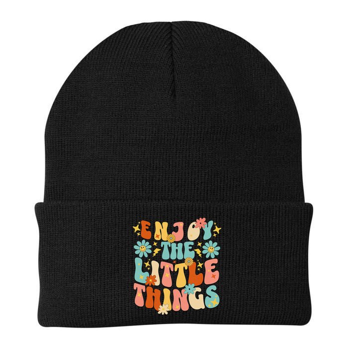 Enjoy The Little Things Positive Sayings Groovy Retro  Beanie