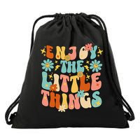 Enjoy The Little Things Positive Sayings Groovy Retro  Drawstring Bag
