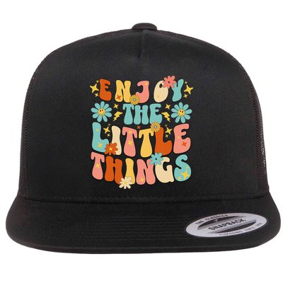 Enjoy The Little Things Positive Sayings Groovy Retro  Flatbill Hat