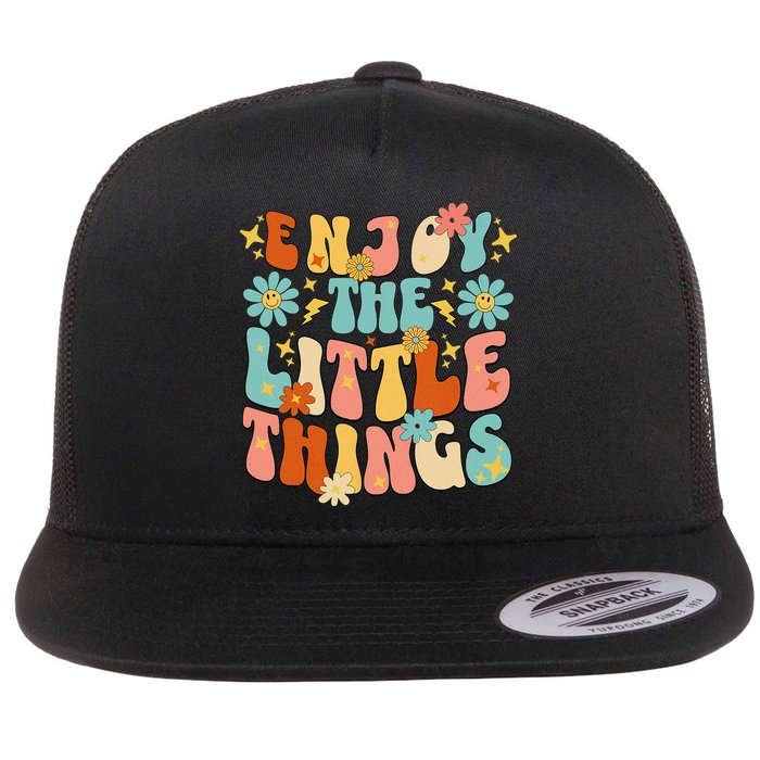 Enjoy The Little Things Positive Sayings Groovy Retro  Flatbill Hat
