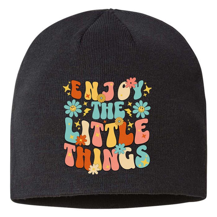 Enjoy The Little Things Positive Sayings Groovy Retro  Sustainable Beanie