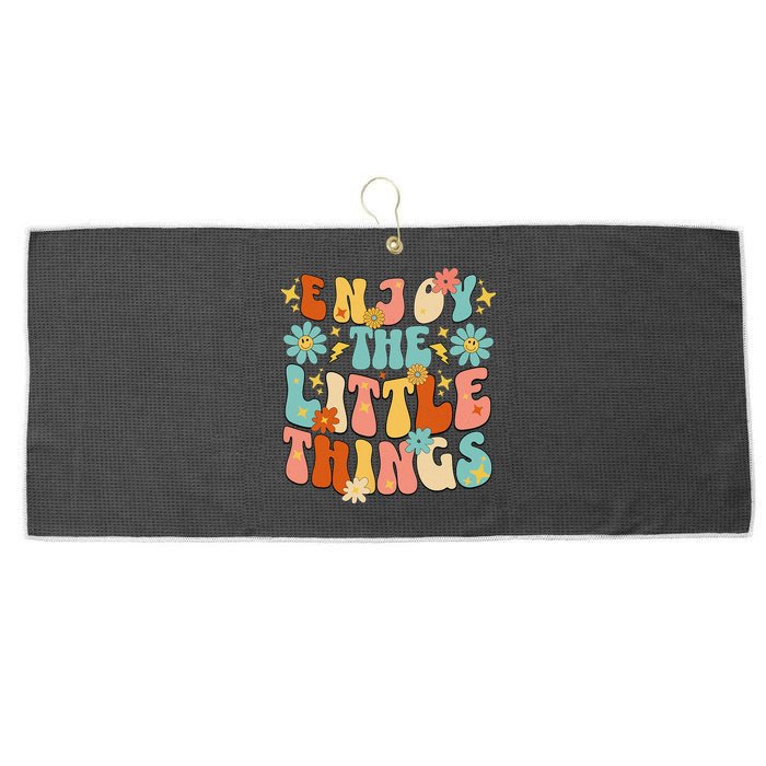 Enjoy The Little Things Positive Sayings Groovy Retro  Large Microfiber Waffle Golf Towel