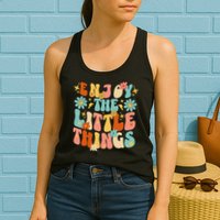 Enjoy The Little Things Positive Sayings Groovy Retro  Womens Tank Top