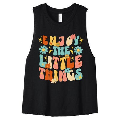 Enjoy The Little Things Positive Sayings Groovy Retro  Women's Racerback Cropped Tank