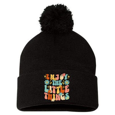 Enjoy The Little Things Positive Sayings Groovy Retro  Pom Pom 12in Knit Beanie