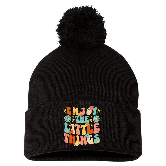 Enjoy The Little Things Positive Sayings Groovy Retro  Pom Pom 12in Knit Beanie