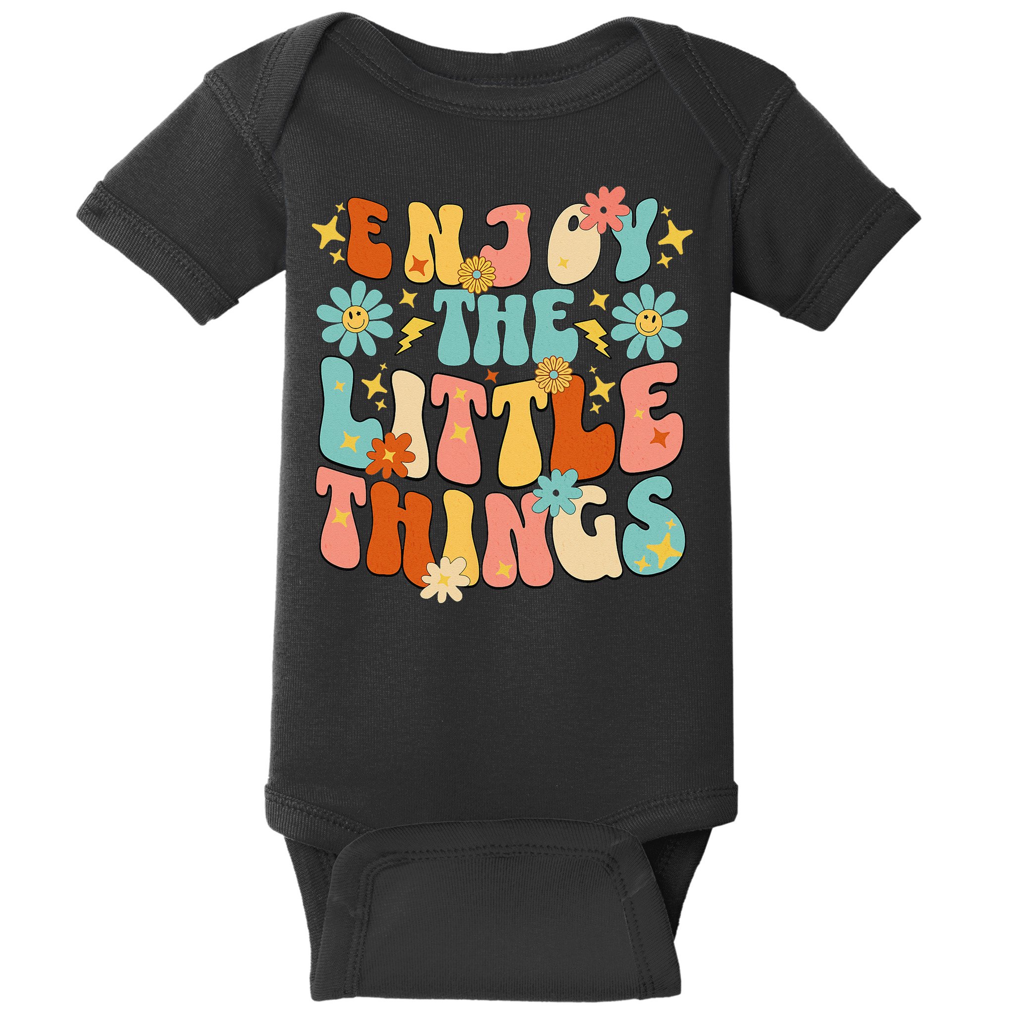 Enjoy The Little Things Positive Sayings Groovy Retro  Baby Bodysuit