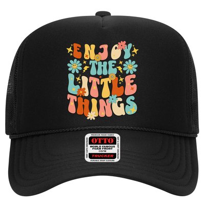 Enjoy The Little Things Positive Sayings Groovy Retro  Trucker Hat