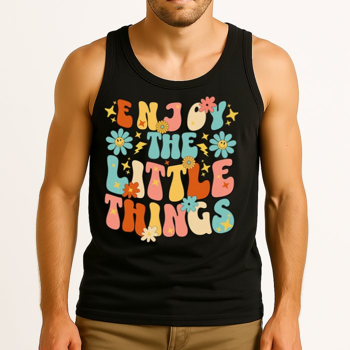 Enjoy The Little Things Positive Sayings Groovy Retro  Tank Top