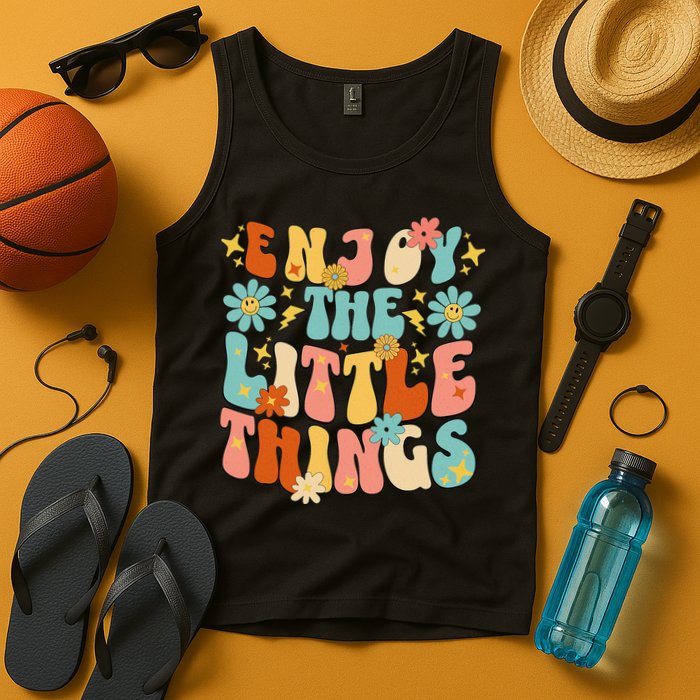 Enjoy The Little Things Positive Sayings Groovy Retro  Tank Top