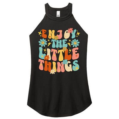 Enjoy The Little Things Positive Sayings Groovy Retro  Women's Perfect Tri Rocker Tank
