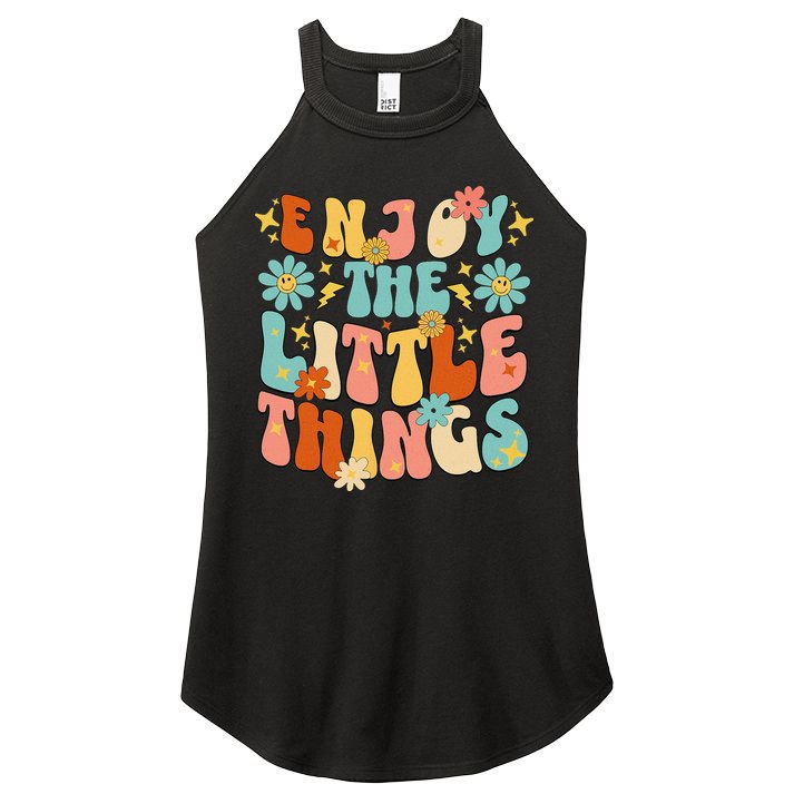 Enjoy The Little Things Positive Sayings Groovy Retro  Women's Perfect Tri Rocker Tank