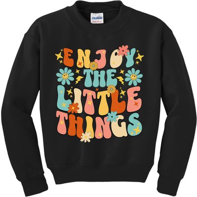 Enjoy The Little Things Positive Sayings Groovy Retro  Kids Sweatshirt