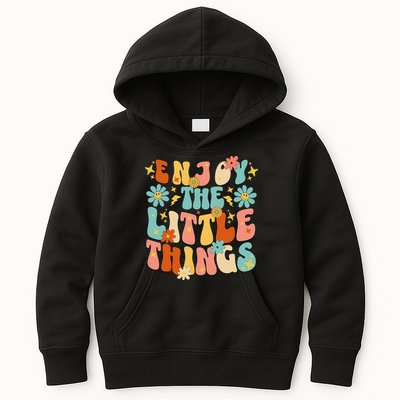 Enjoy The Little Things Positive Sayings Groovy Retro  Kids Hoodie