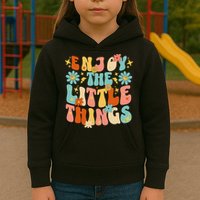 Enjoy The Little Things Positive Sayings Groovy Retro  Kids Hoodie