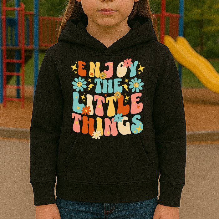 Enjoy The Little Things Positive Sayings Groovy Retro  Kids Hoodie