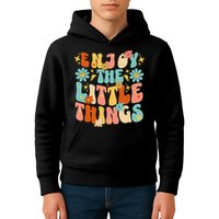 Enjoy The Little Things Positive Sayings Groovy Retro  Kids Hoodie