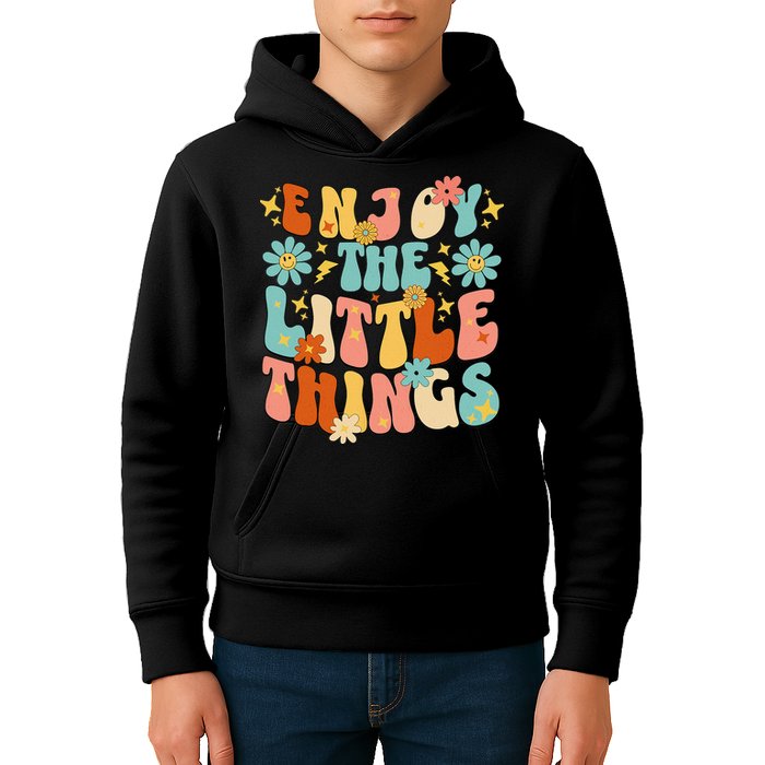 Enjoy The Little Things Positive Sayings Groovy Retro  Kids Hoodie