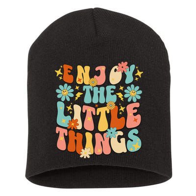 Enjoy The Little Things Positive Sayings Groovy Retro  Short Acrylic Beanie