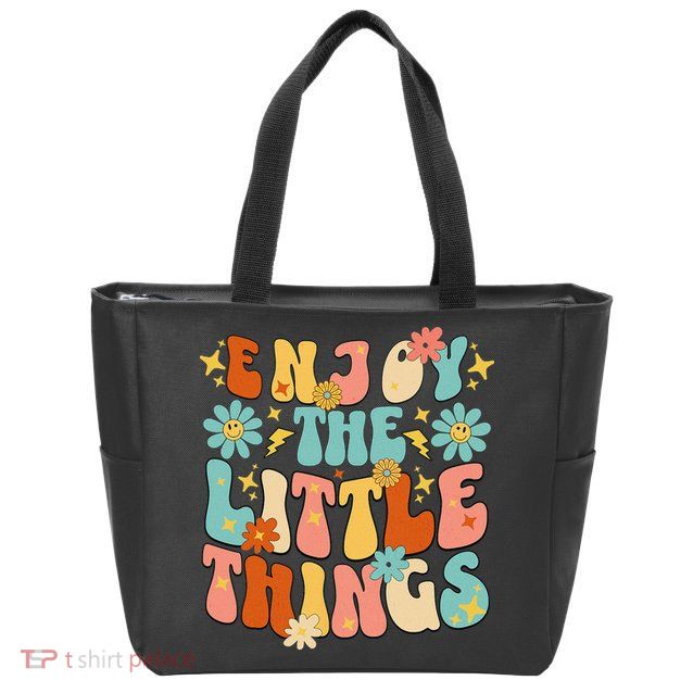 Enjoy The Little Things Positive Sayings Groovy Retro  Zip Tote Bag