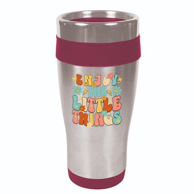 Enjoy The Little Things Positive Sayings Groovy Retro  16oz Travel Tumbler
