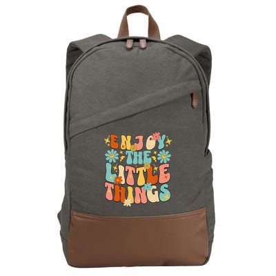 Enjoy The Little Things Positive Sayings Groovy Retro  Cotton Canvas Backpack