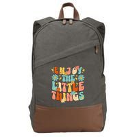 Enjoy The Little Things Positive Sayings Groovy Retro  Cotton Canvas Backpack