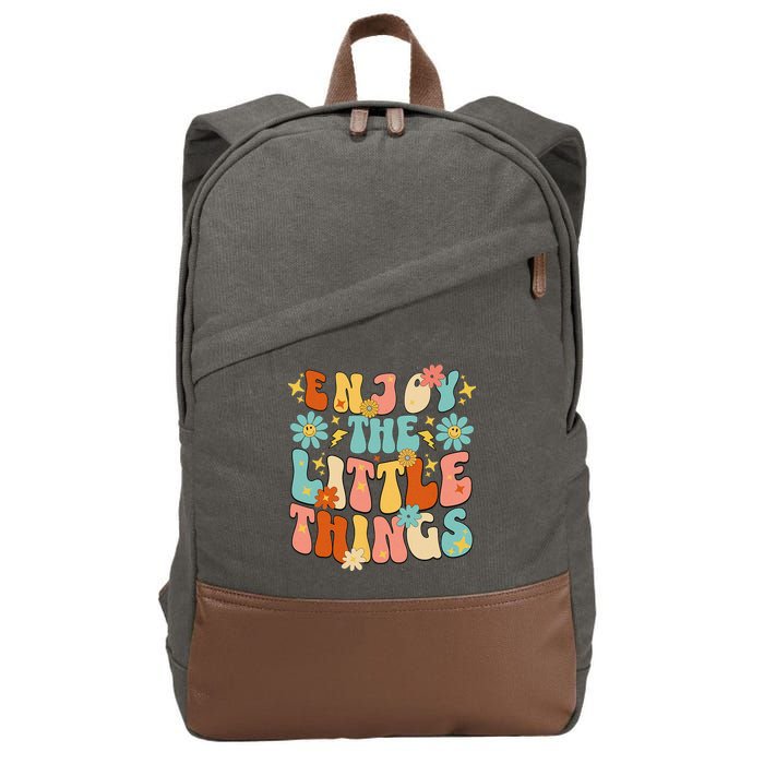 Enjoy The Little Things Positive Sayings Groovy Retro  Cotton Canvas Backpack