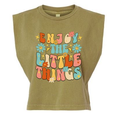 Enjoy The Little Things Positive Sayings Groovy Retro  Garment-Dyed Women's Muscle Tee