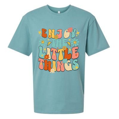 Enjoy The Little Things Positive Sayings Groovy Retro  Sueded Cloud Jersey T-Shirt