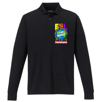 Esl Teacher Linguist Multilingual Teaching Profession Great Gift Performance Long Sleeve Polo