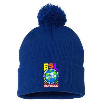 Esl Teacher Linguist Multilingual Teaching Profession Great Gift Pom Pom 12in Knit Beanie