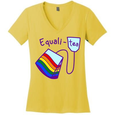Equality Tea LGBTQ Pride Rainbow Flag Women's V-Neck T-Shirt