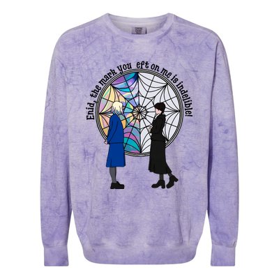 Enid The Mark Your Left On Me Is Indelible Funny Wednesday Quote Colorblast Crewneck Sweatshirt