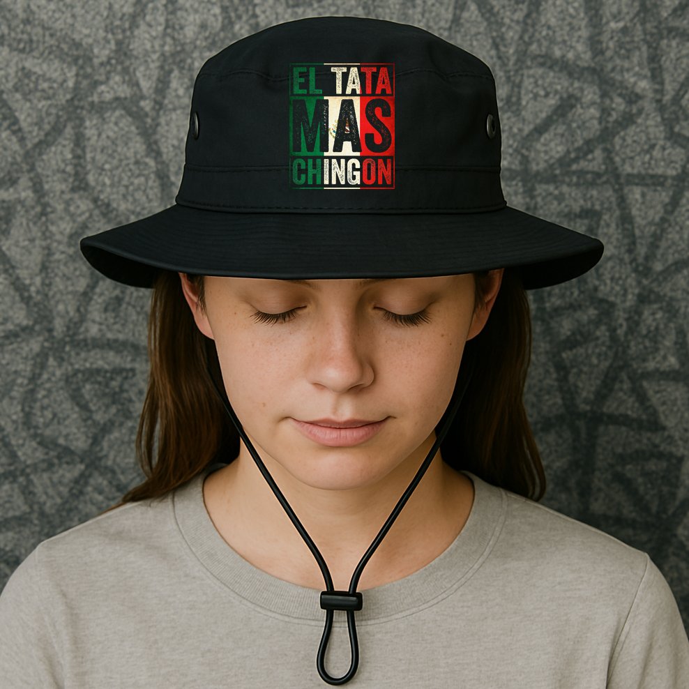 El Tata Mas Chingon Funny Grandpa Mexican Flag Spanish Dad Bucket Hat
