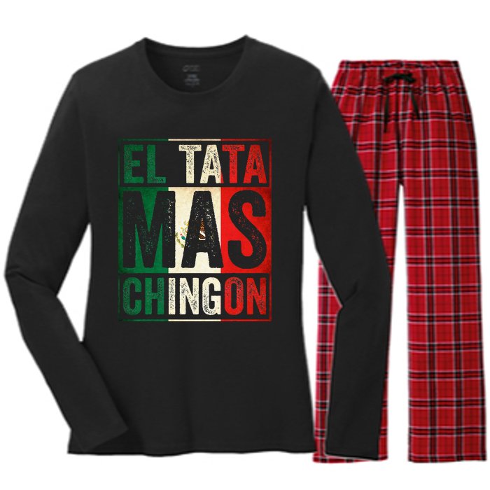 El Tata Mas Chingon Funny Grandpa Mexican Flag Spanish Dad Women's Long Sleeve Flannel Pajama Set 