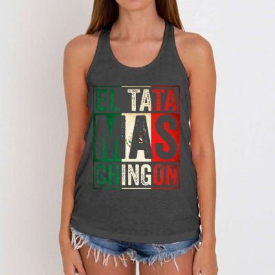 El Tata Mas Chingon Funny Grandpa Mexican Flag Spanish Dad Women's Knotted Racerback Tank